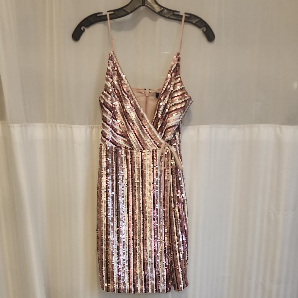 BCBGMaxAzria Pink and Gold Sequin Mini Dress
